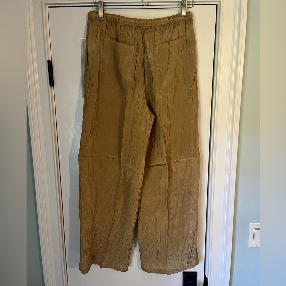 J. Crew Soleil Pant in Crinkled Viscose Honey Brown Gold NWT Size Medium - Picture 4 of 10